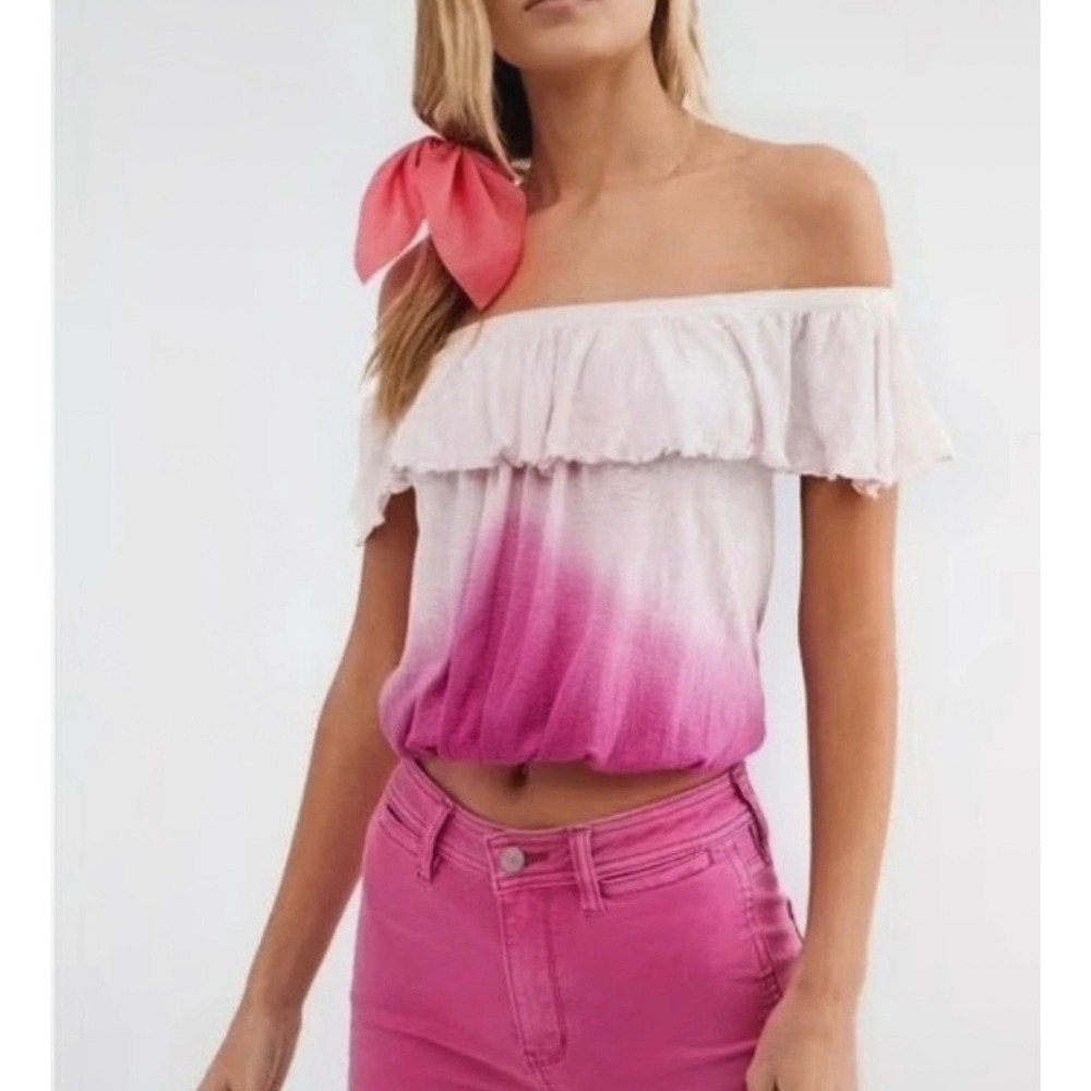 Free People Begonia Combo Top Size S Pink Purple Ombre Off Shoulder NWT